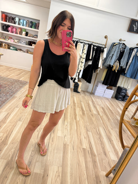 Boxy Scoop Neck Tank- Black
