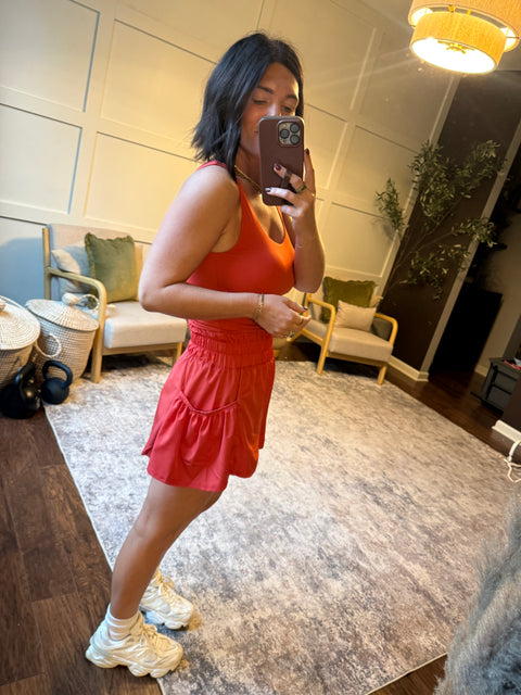 flounce + flow romper-brick