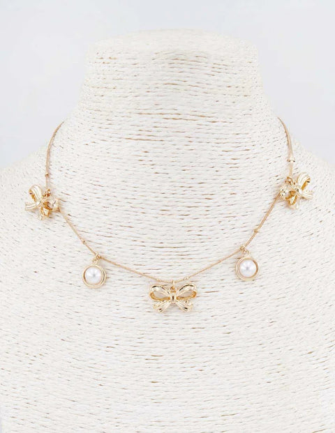 Bow + Pearl Charm Necklace