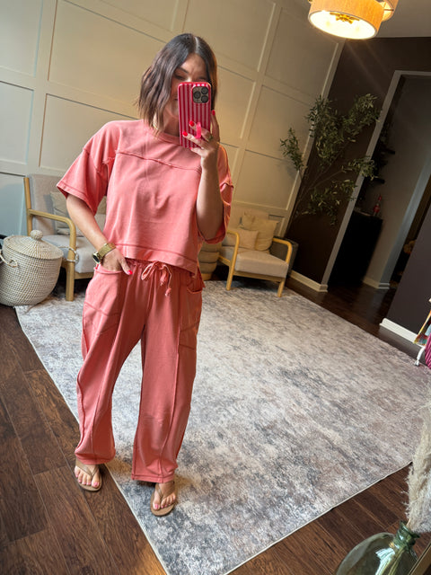 Cropped Easy Set-coral