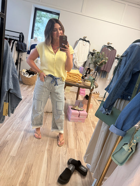 Striped Barrel Pants-blue