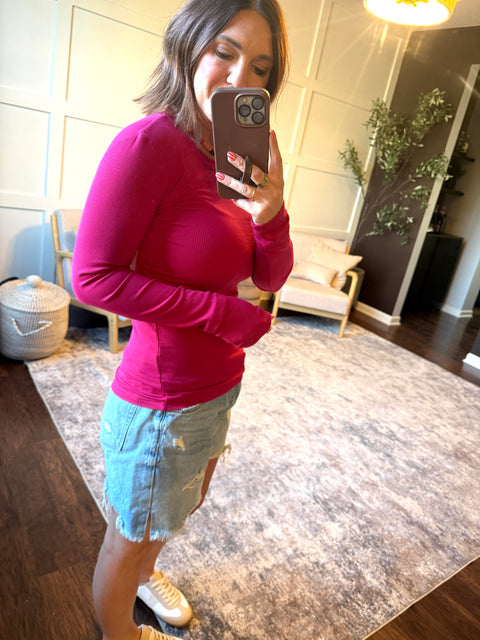 ribbed essential top-plum pink