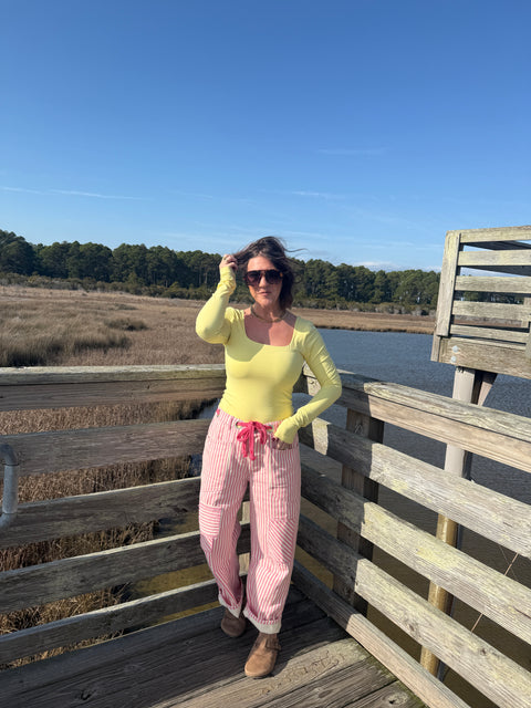 Striped Barrel Pants-Pink