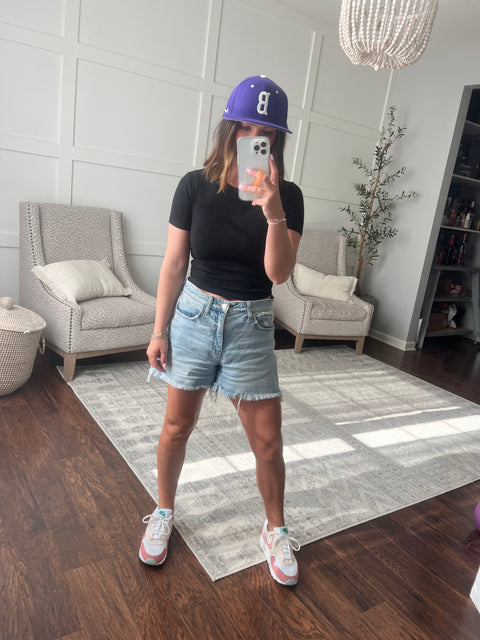Ribbed Essential Cropped Tee-black