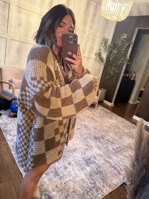 Get the Check Cardi- mocha