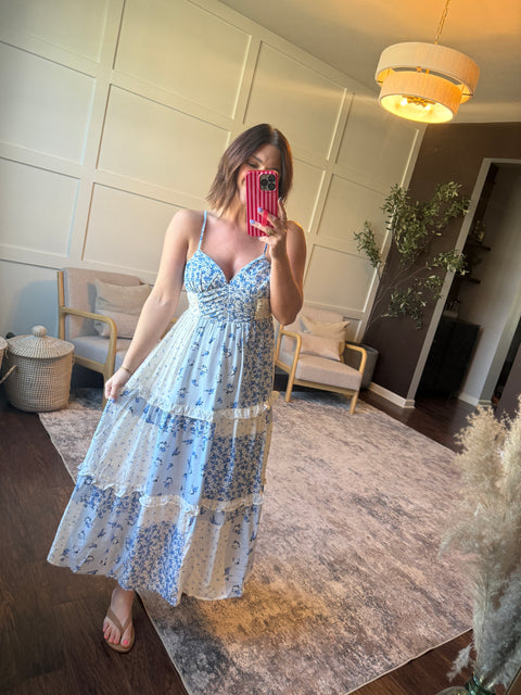 Multi check pattern dress- blue