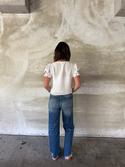floral embroidered lace top