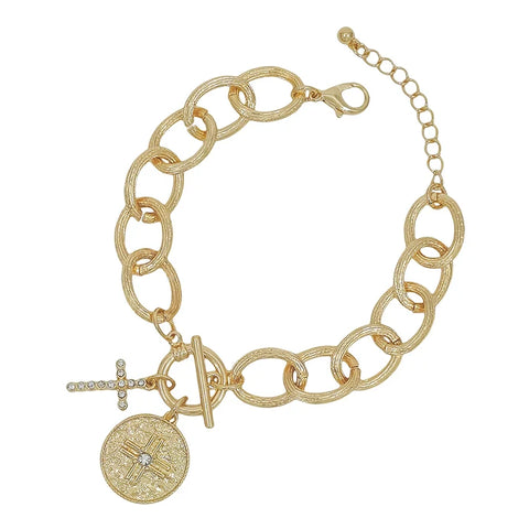 coin + cross charm bracelet