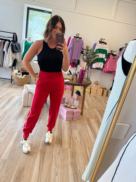 Butter Soft Piped Jogger-Red