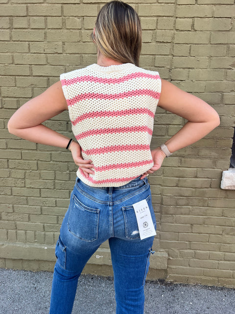 Striped Sleeveless Sweater-Strawberry