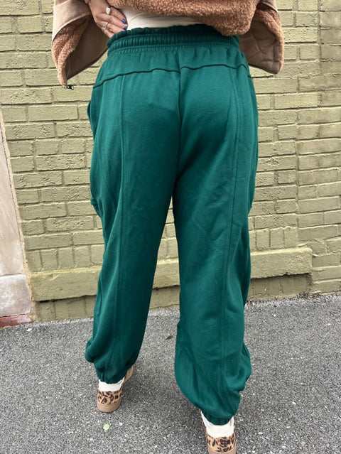 Wide Legged Joggers-Green