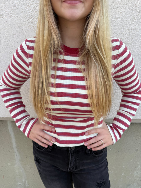 Striped Long Sleeve baby tee-red