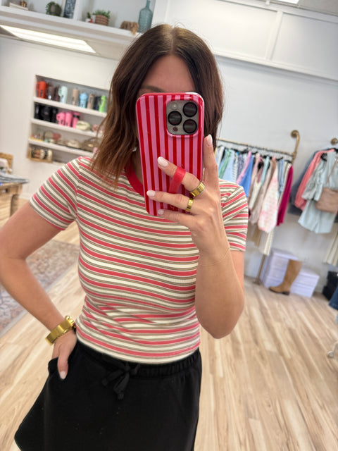 Striped Baby tee-Coral