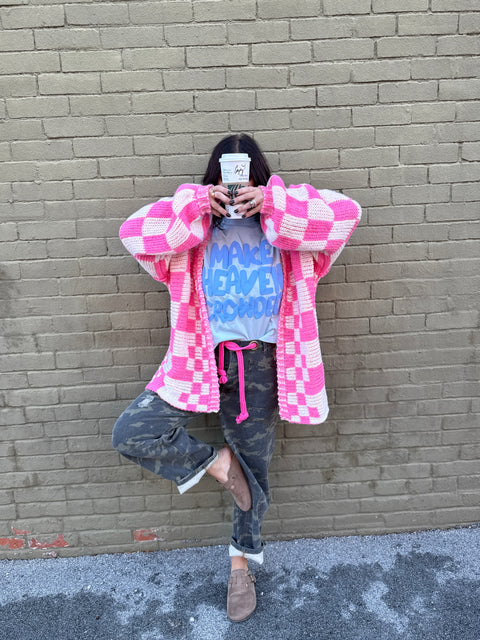 Get the Check Cardi- pink