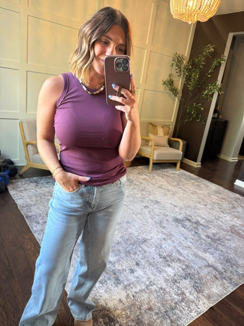 ribbed essential tank-dark plum