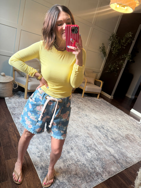 Braided Waist Floral Shorts