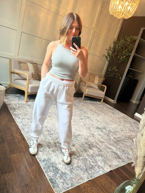 College Boyfriend Joggers-White