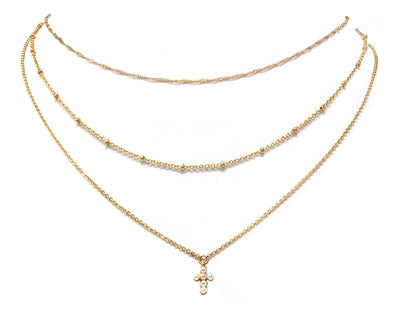 Gold dainty Chain with Pearl Cross N-2156