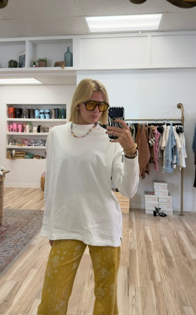 Mock Neck Tee-White