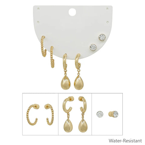 water resistant set of 3 earrings