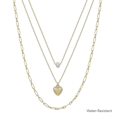 Water Resistant Heart + Pearl Necklace