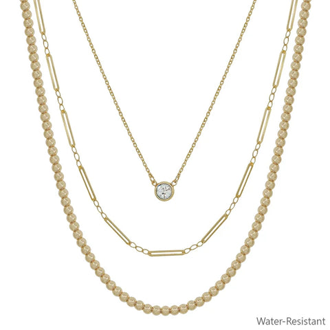 triple layered beaded crystal necklace