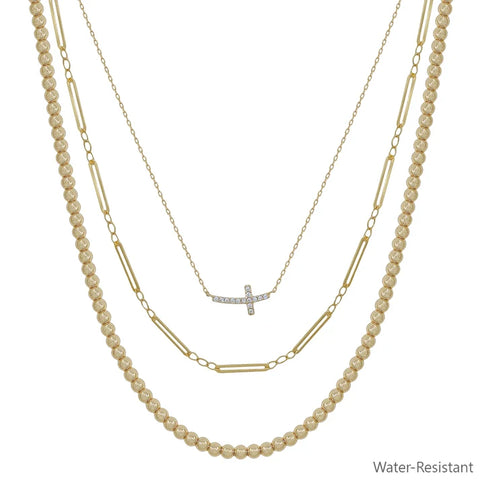 water resistant necklace w/sideways cross