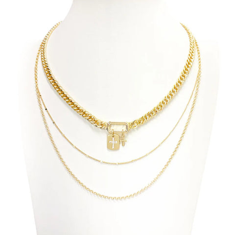 Triple Layered Necklace w/Cross charms