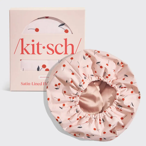 satin lined shower cap-cherry