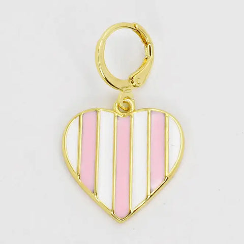 Pink Stripes Heart Charm