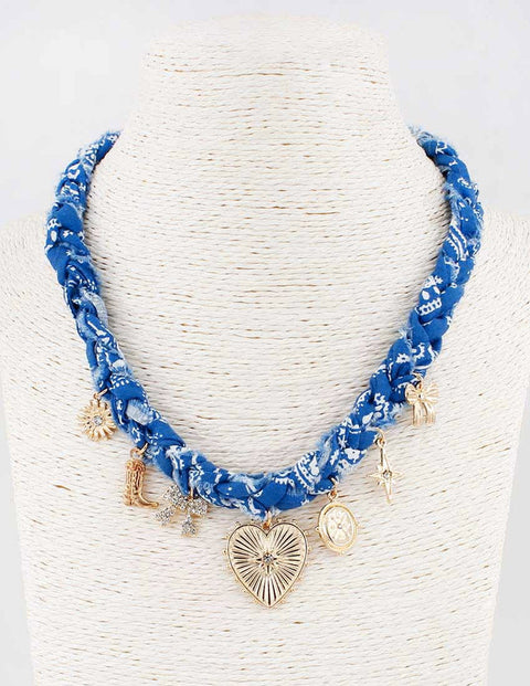 N-1766 denim bandana charm necklace