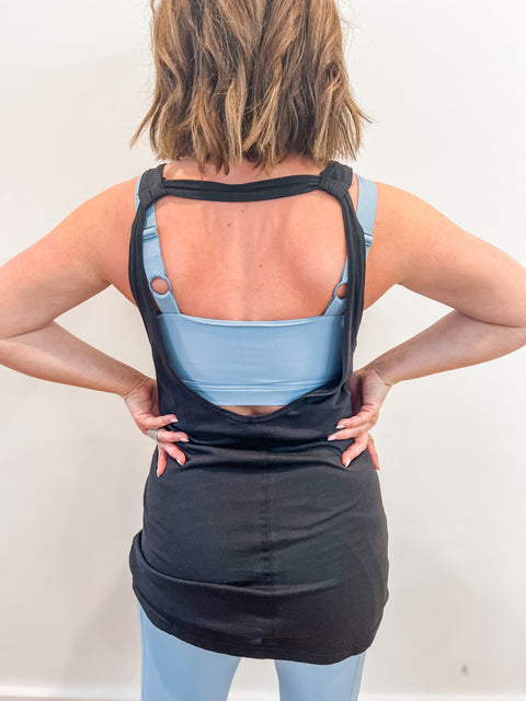 Strap Back Longline Tank - Black