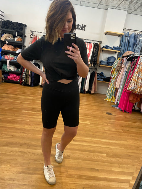 Twisted Front Gathered Back Crop Top