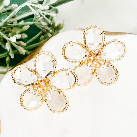 Clear Crystal Flower Earrings