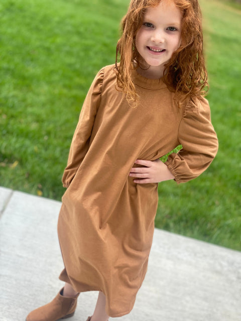 Little James Puff Shoulder Suede Dress