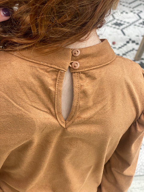 Little James Puff Shoulder Suede Dress
