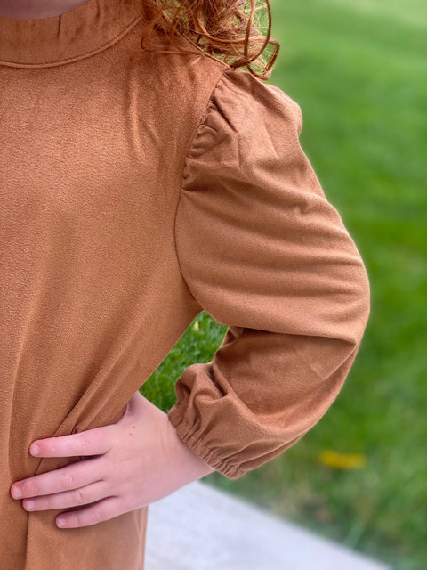 Little James Puff Shoulder Suede Dress