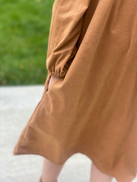 Little James Puff Shoulder Suede Dress